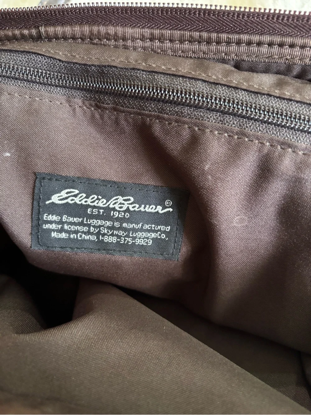Eddie Bauer Brown Plaid Canvas Duffel Bag with Dark Trim